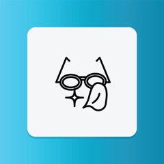 Thin line icon of hands cleaning eyeglasses with a cloth, symbolizing vision care and hygiene.
