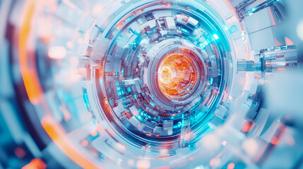 Futuristic Circular Tunnel with Glowing Center, Abstract Tech Portal for Sci-Fi Concept