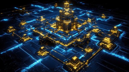 Luminous network landscape dynamic visual communication background futuristic grid pattern technology design generative art presentation