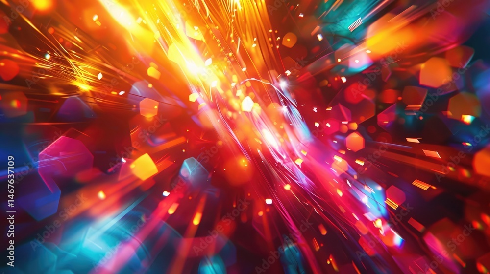 Poster abstract picture of neon light particle with digital technology style design connecting become dynam