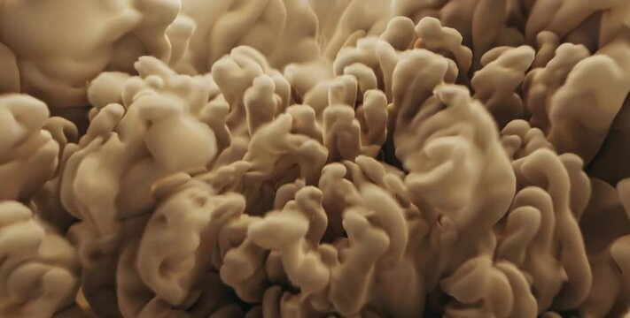 Flight through abstract sandy storm cloud vortex, dynamic motion through swirling beige dust formations in cinematic slow-motion video, background