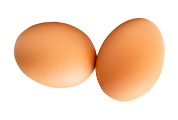 Two fresh brown chicken eggs in stack isolated with clipping path in png file format