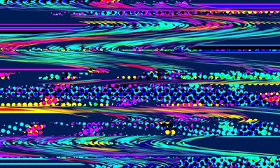 A colorful, abstract painting with a lot of dots and lines