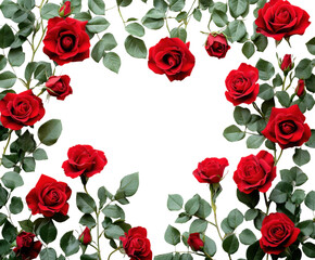 Beautiful red roses framed floral arrangement nature bright isolated on transparent background