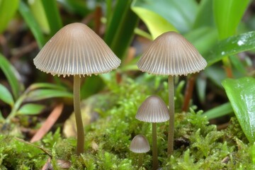 Tiny mushrooms on moss