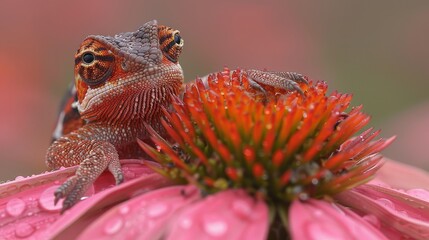 Fototapeta premium Chameleon camouflaging perfectly against a vibrant and colorful background environment