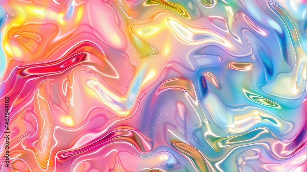 Poster iridescent abstract background with fluid holographic waves in pastel tones. background image of swi
