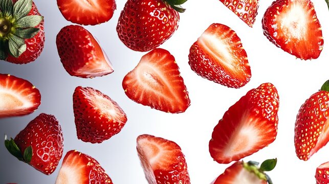 Close up of a bunch of strawberries with the top of one of them missing. Concept of freshness and abundance, as well as the idea of enjoying the simple pleasures in life