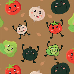 Funny vegetables cartoon mix. Vector