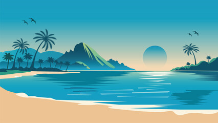 vector tropical beach with palm trees