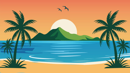 Vector tropical island with palm trees