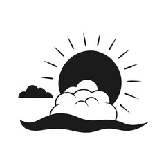 Cloudy Sun Line Art Minimalist Weather Vector