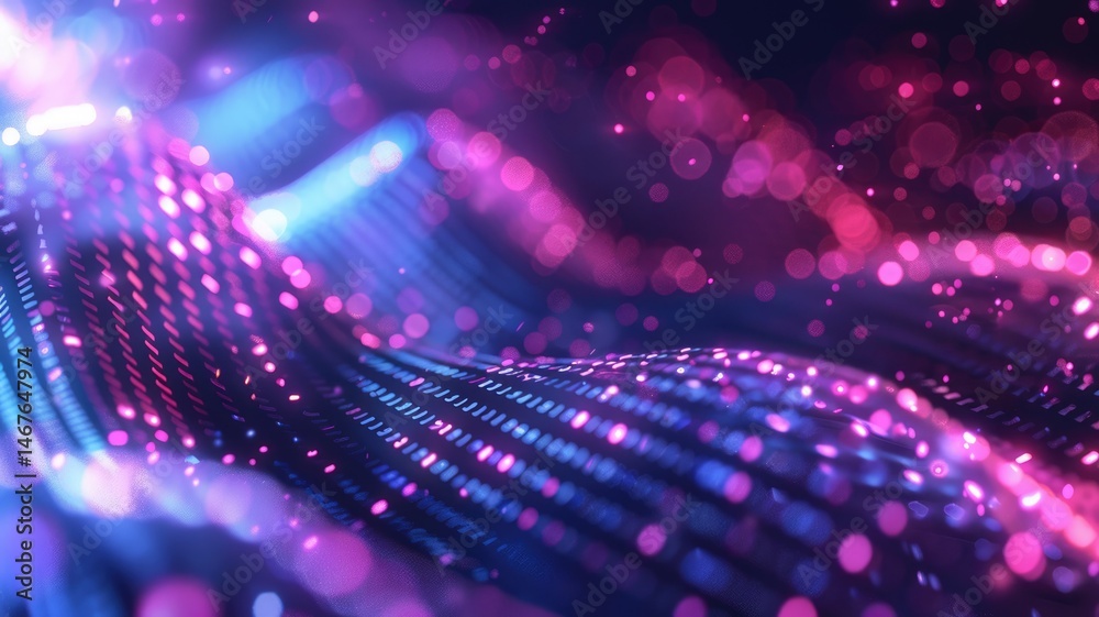 Poster abstract picture micro light sparkling particle represent data flow vivid flowing wave with high tec
