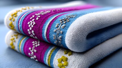 Colorful Textiles with Decorative Patterns on Soft Fabric Surface