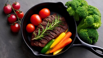 Deliciously Grilled Steak Surrounded by Fresh Colorful Vegetables