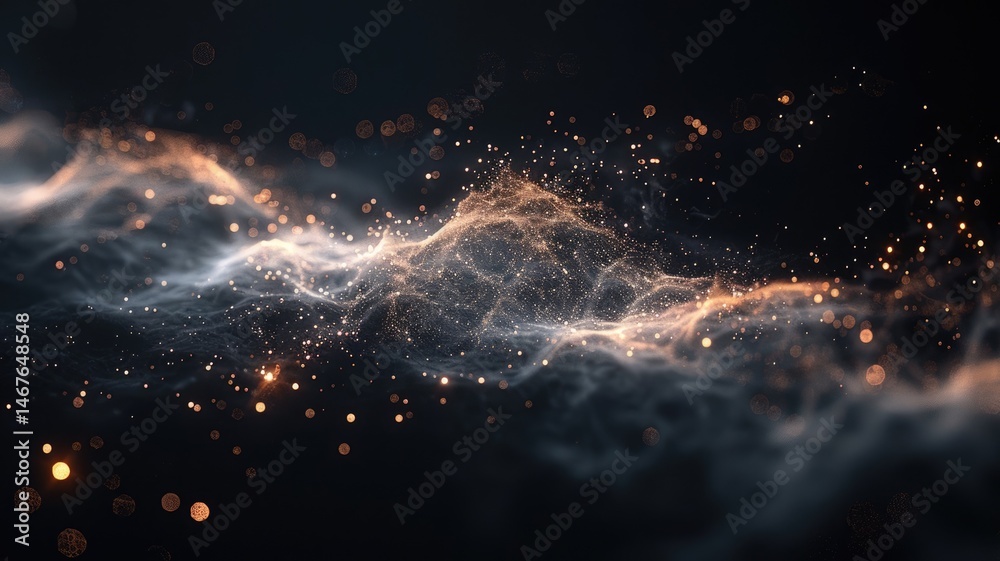 Poster abstract picture of neon light particle with digital technology style design connecting become dynam