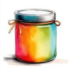 Colorful Jar with Rainbow Design and Lid on a Clean Background
