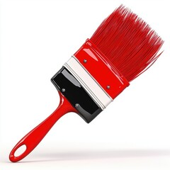 Bright Red Paint Brush with Long Bristles Isolated on White Background