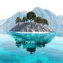 Serene Island with Trees Surrounded by Crystal Clear Water