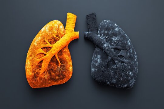 Clean Fresh Lungs Next to Darkened Lungs Illustration in Artistic Style
