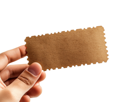 Hand holding blank ticket minimalist design isolated on transparent background