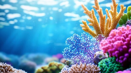 Vibrant Underwater Scene with Colorful Coral and Sunlight Reflections