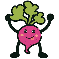 Radish cartoon with smile. Vector