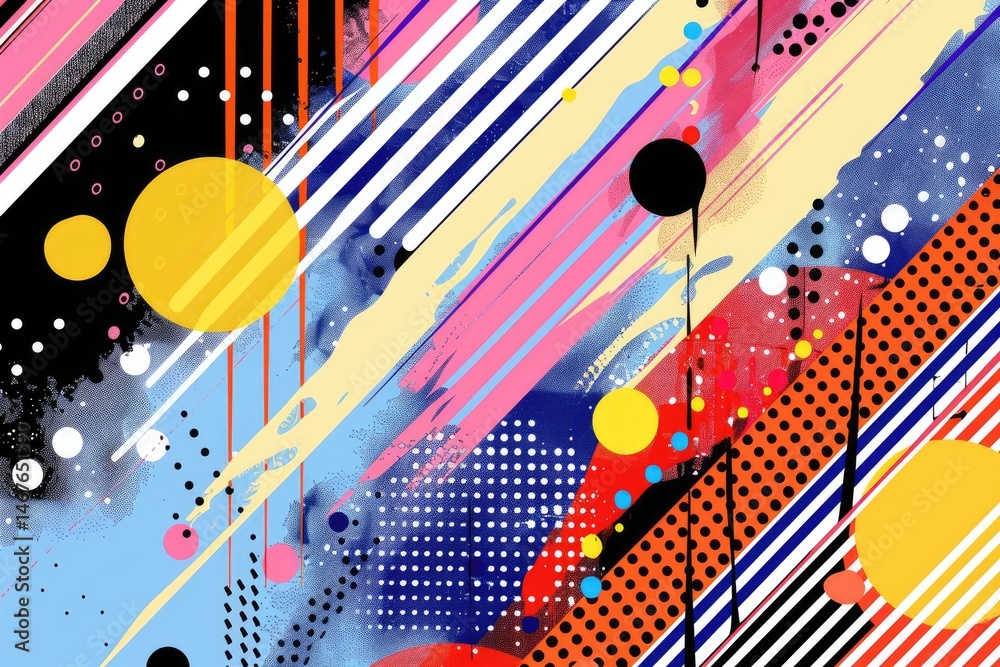 Poster abstract colorful geometric shapes effect on surface of digital cyber design express scene of cybers