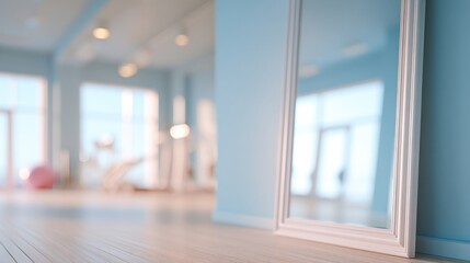 鏡越しに映るトレーニングスペース Training Space Reflected in Gym Mirror &ndash; Softly Blurred Background Fitness Scene