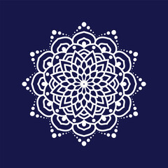 A decorative pink mandala on navy blue background