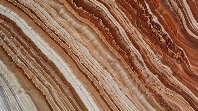 Striking textured patterns of layered sandstone formation with shades of brown, orange, tan, and white showcasing natural beauty and geological processes.
