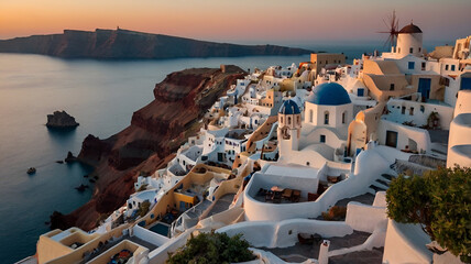 Fototapeta premium Greece, Oia at sunset in Santorini 