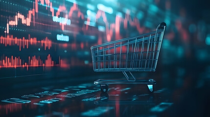 Stock Market Crash Shopping Cart Amidst Financial Crisis. Online shopping concept