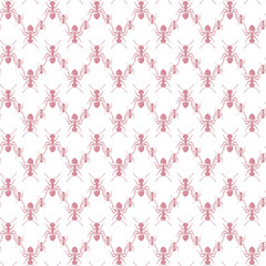 Fototapeta premium Seamless Repeating Pattern Featuring Stylized Pink Ants on White Background