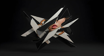 Abstract Art with Human Facial Features and Geometric Shapes