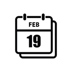 calender icon, 19 february icon with white background	