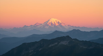 Majestic Sunrise Over Snow-Capped Mountain Peaks and Scenic Landscape