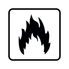fire flame icon vector illustration in black on white background, flammable warning safety symbol sign