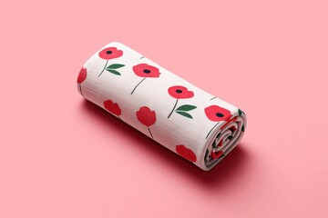Rolled Fabric with Flower Pattern on Pink Background