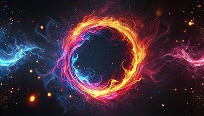 Obraz premium A plasma circular ring of fire and energy, blending vivid orange, red, pink, and blue flames