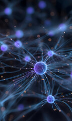 Fototapeta premium Illustration of a network with glowing nodes representing neural connections and data flow