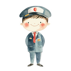 watercolor illustration of boy Flight Attendant clipart isolated