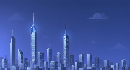 Obraz premium Modern Urban Skyline at Night with Futuristic Architecture Design