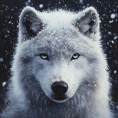 Obraz premium Wild white wolf in snowfall