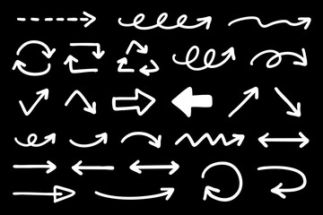 ベクターのペンの手書きの矢印セット 白