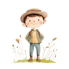 watercolor illustration of boy Forester clipart isolated © siti