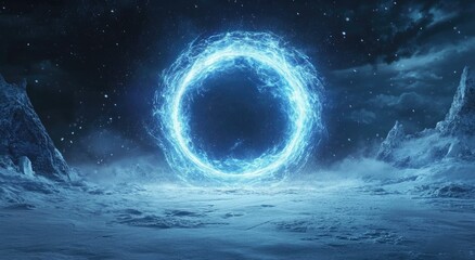 Frozen landscape, glowing portal