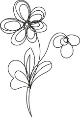 Elegant Floral Line Art Design with Delicate Flowers and Leaves for Decoration