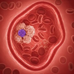 Microscopic view of a blood clot forming within a blood vessel