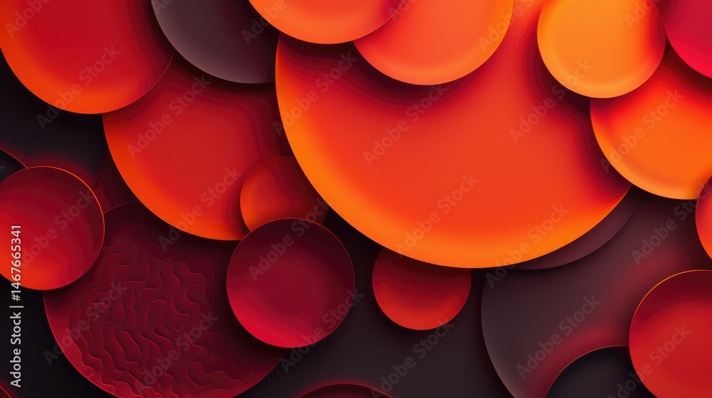 Poster 3d abstract red and orange circular shapes on a dark background. background image of 3d rendering ar